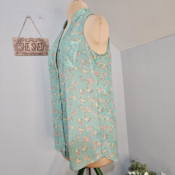Green Floral Tunic Top Lace Collar Pockets XL Fairy Dainty Y2K Feminine Romantic - Picture 4 of 13
